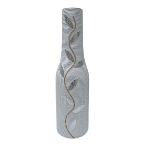 Vase Ceramic Jar White With Silver Leaf Gold Diamante 60cm