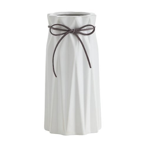 Vase Ceramic Curvy With Ribbon White 17.5CM