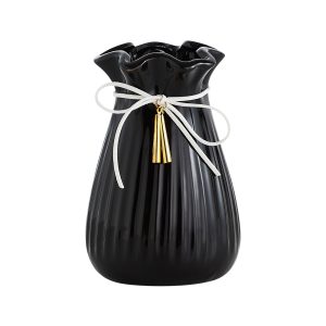 Vase Ceramic Bag With Ribbon Black 15CM RRP $14.99