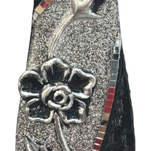Vase Ceramic Black Square with Silver Flower 30CM