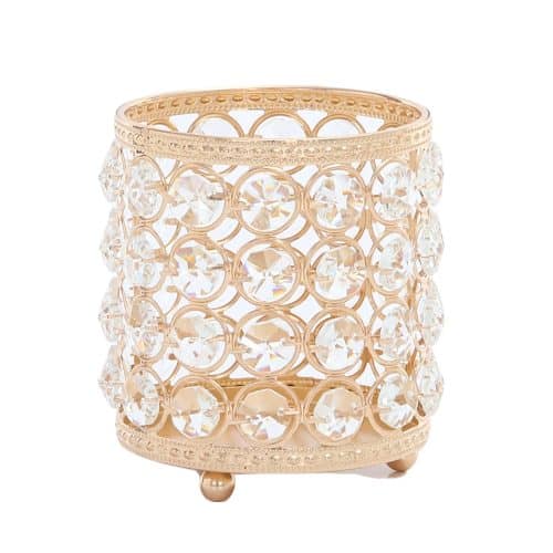 Candle Holder Round Diamante Gold 11cm