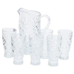 Diamond Cut Chunky Jug & Glass Set 7pc