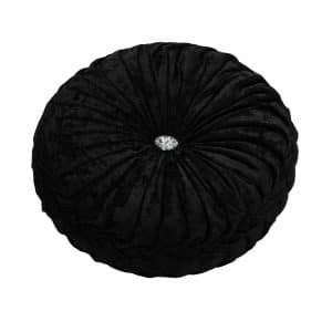 Round Crushed Velvet Cushion with Jewel Centre 35cm - Black