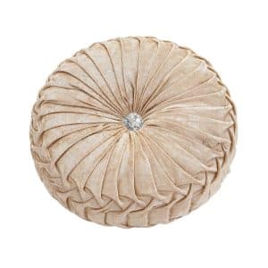 Round Crushed Velvet Cushion with Jewel Centre 35cm - Champagne