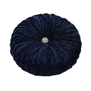 Round Crushed Velvet Cushion with Jewel Centre 35cm - Navy