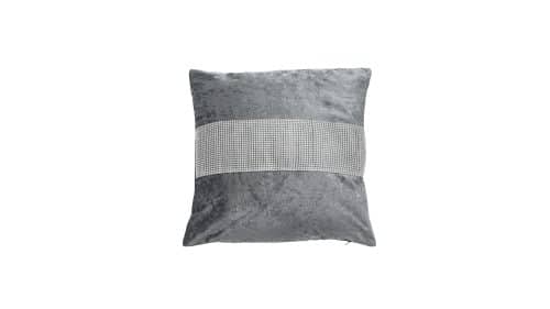 Crushed Velvet Cushion With Diamante Strip 40cm - Silver - Image 2