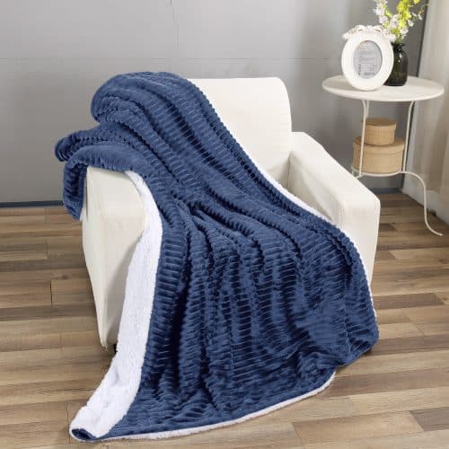 Casa Rosso Flannel Line Throw Deep Blue