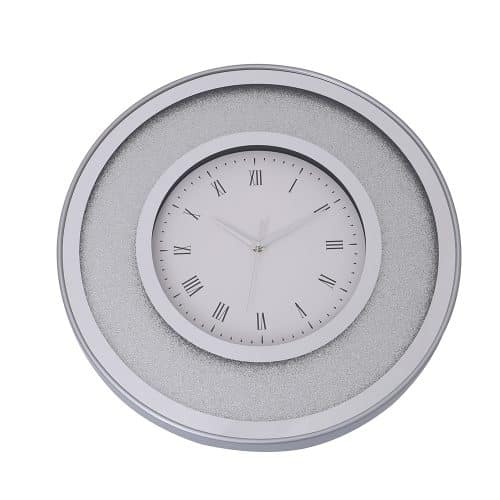 Clock Crushed Silver & Mirror 50cm