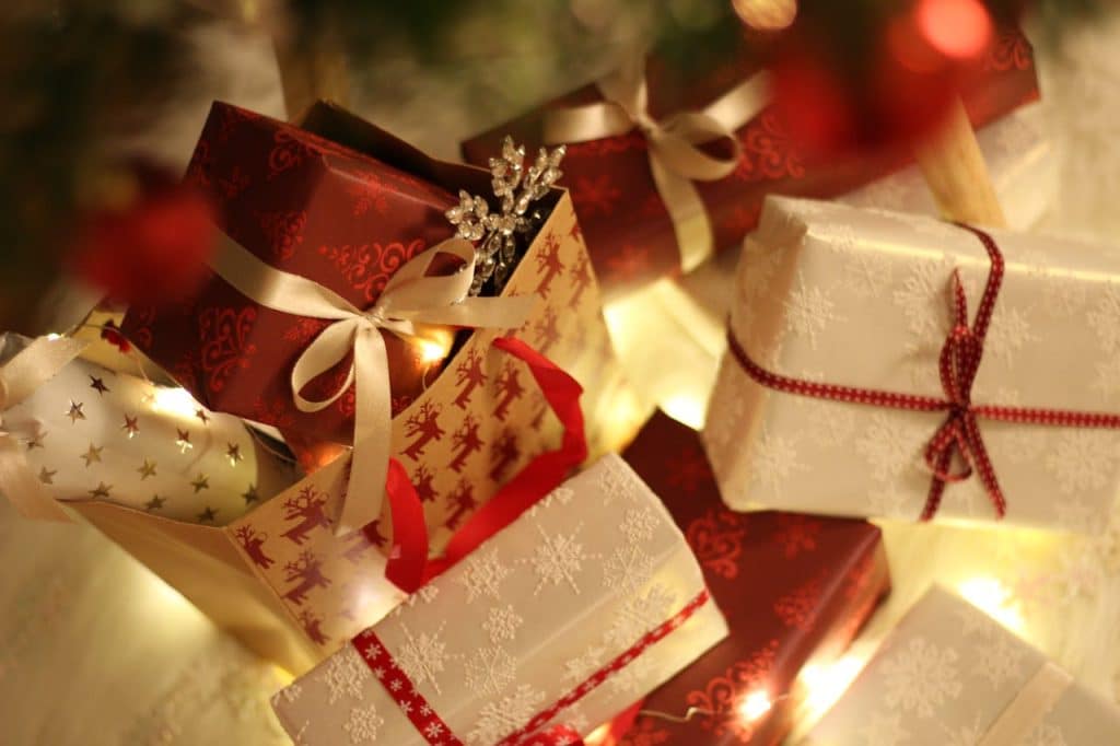 Close-up of Christmas gifts