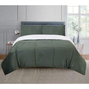 CR Flannel & Sherpa Comforter Set Green Queen 210X210CM