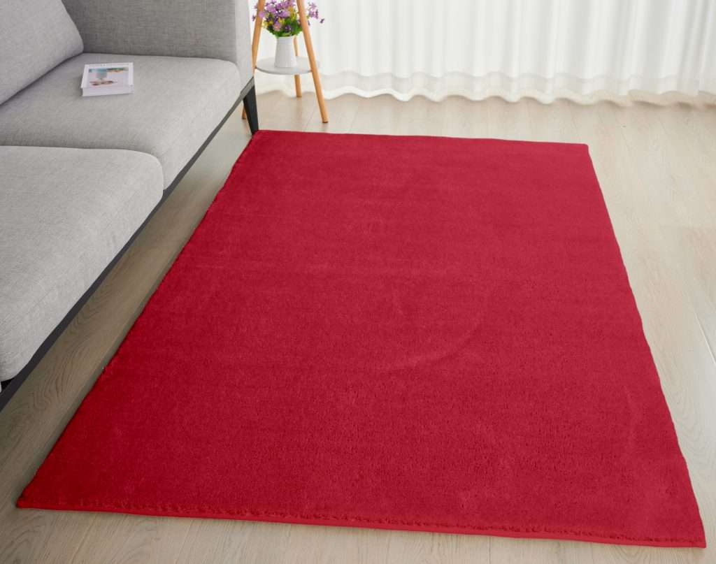 Red carpet in modern living room.
