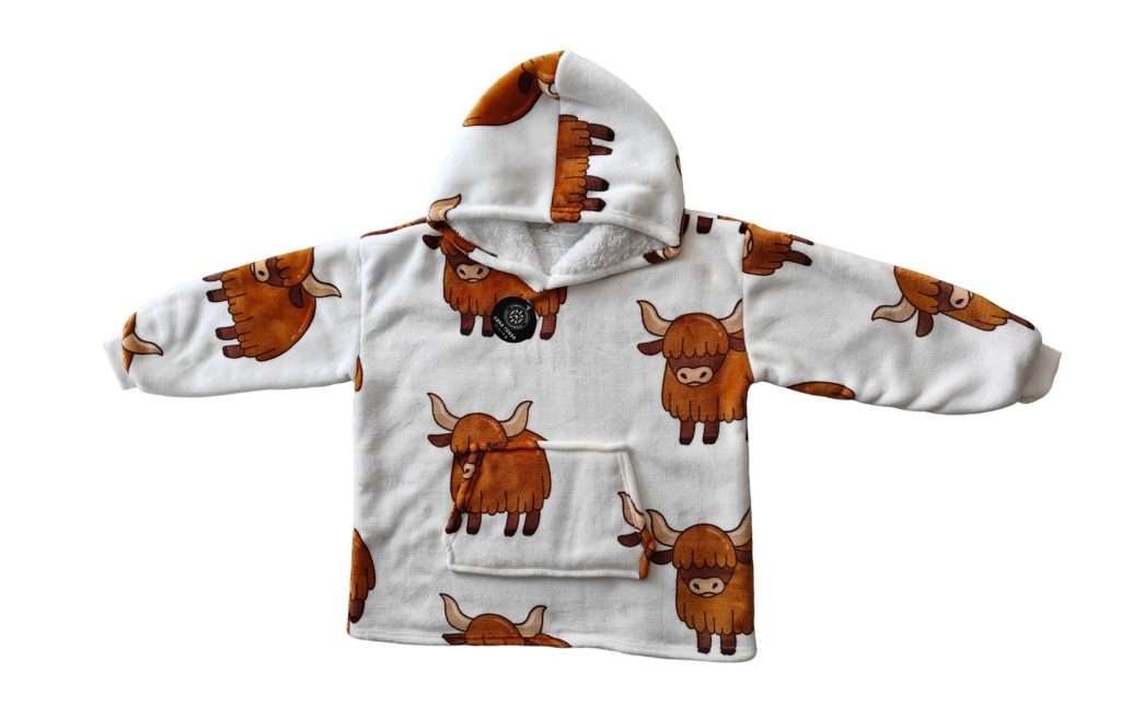 Children's hoodie with a Highland cow pattern