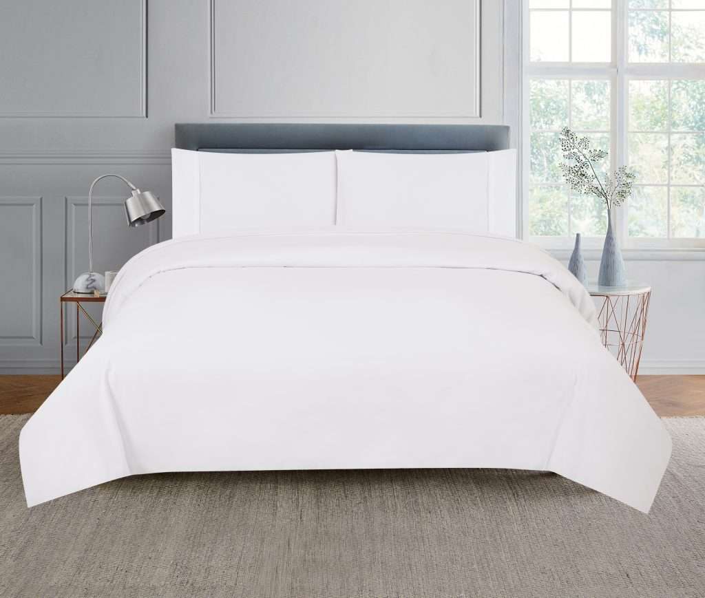 Modern bedroom with white bedding