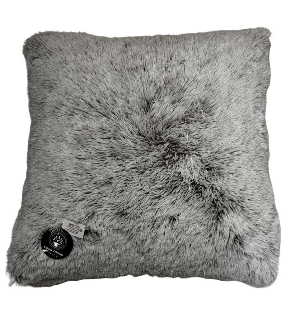 Fluffy grey decorative cushion