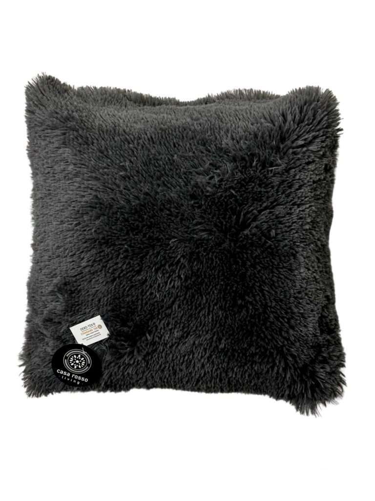 Fluffy grey cushion with tag