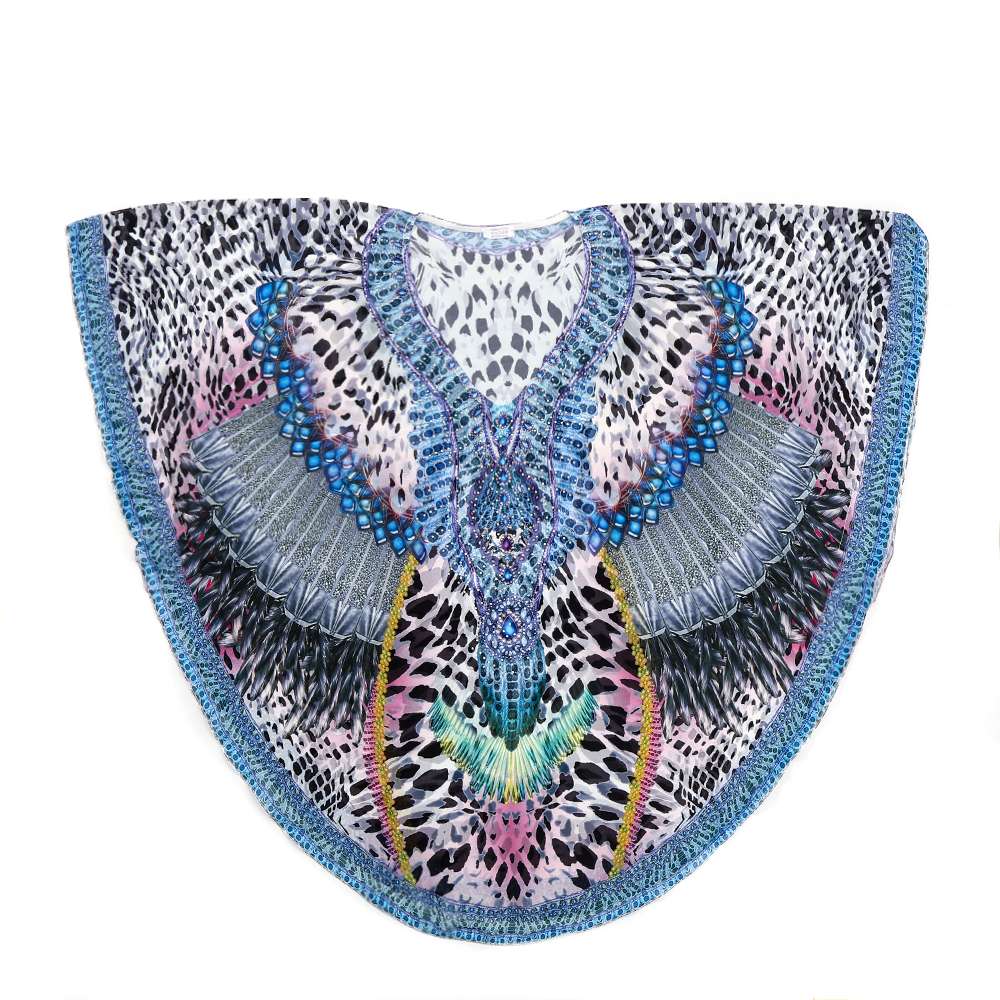 Colourful embellished kaftan with leopard and wing design