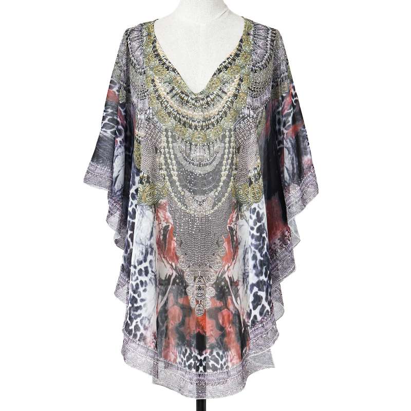 Ornate printed kaftan dress with flowing sleeves