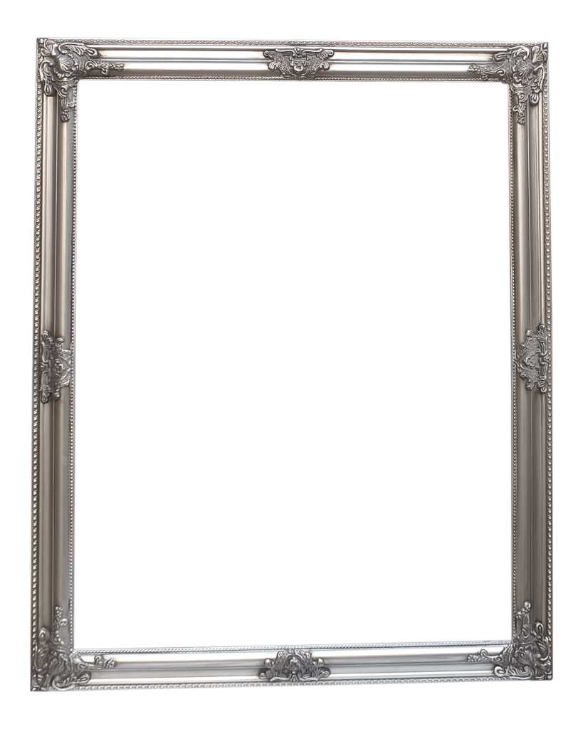 Ornate silver decorative picture frame with empty centre