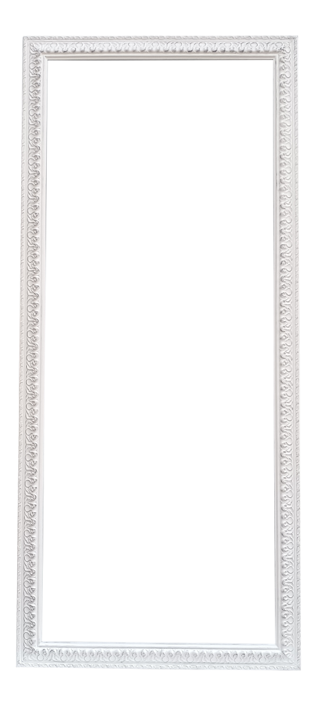Ornate white rectangular picture frame with black centre