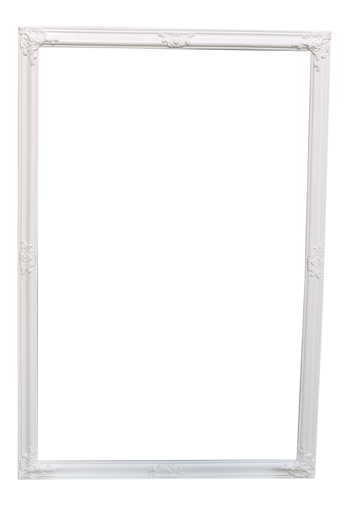 Ornate white decorative picture frame with floral details