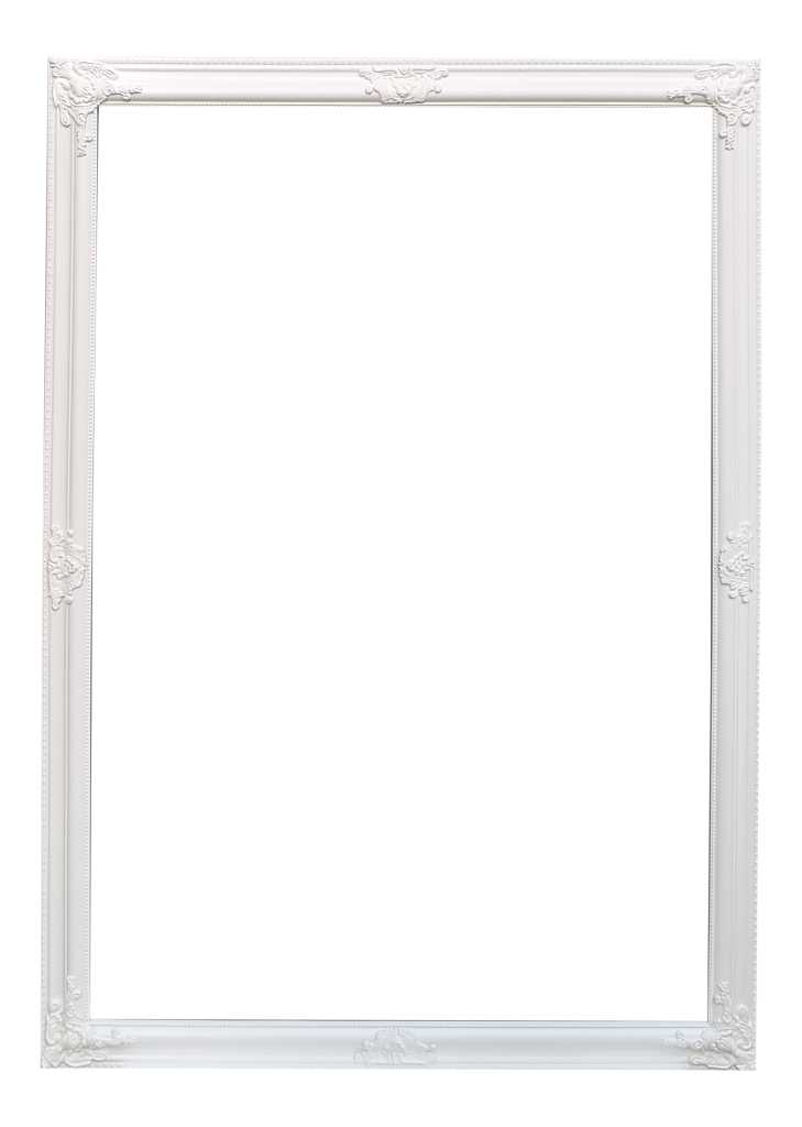 Ornate white picture frame with black centre