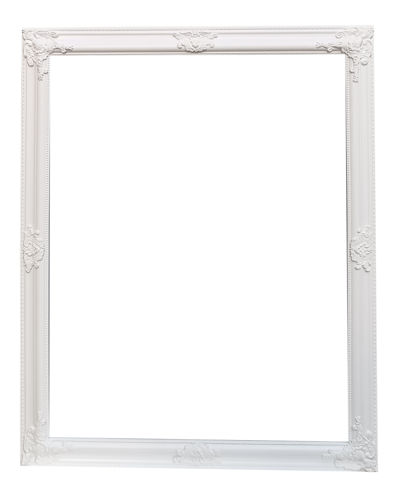 Ornate white decorative picture frame with black centre