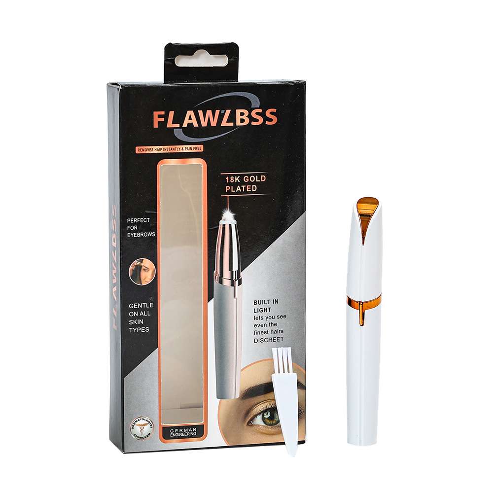 Flawlbss electric eyebrow hair remover with retail packaging