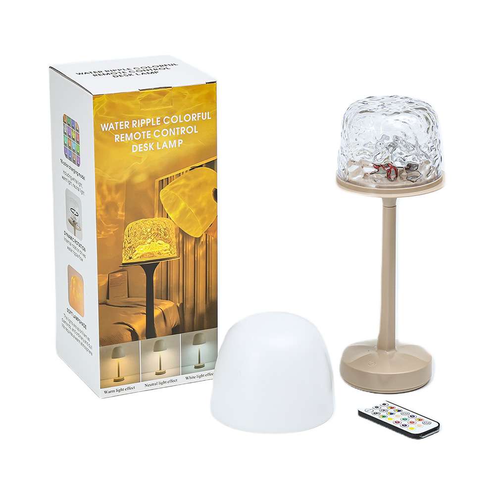 Water ripple colour-changing desk lamp with remote and packaging