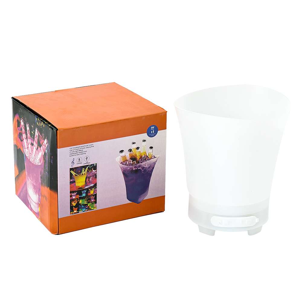 Illuminated plastic party drinks bucket with retail box